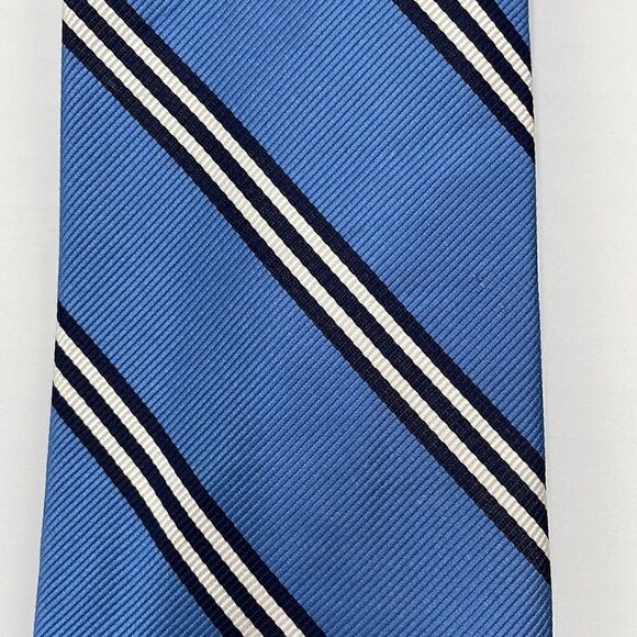 Blue and white striped 100% silk merona necktie - Picture 2 of 5